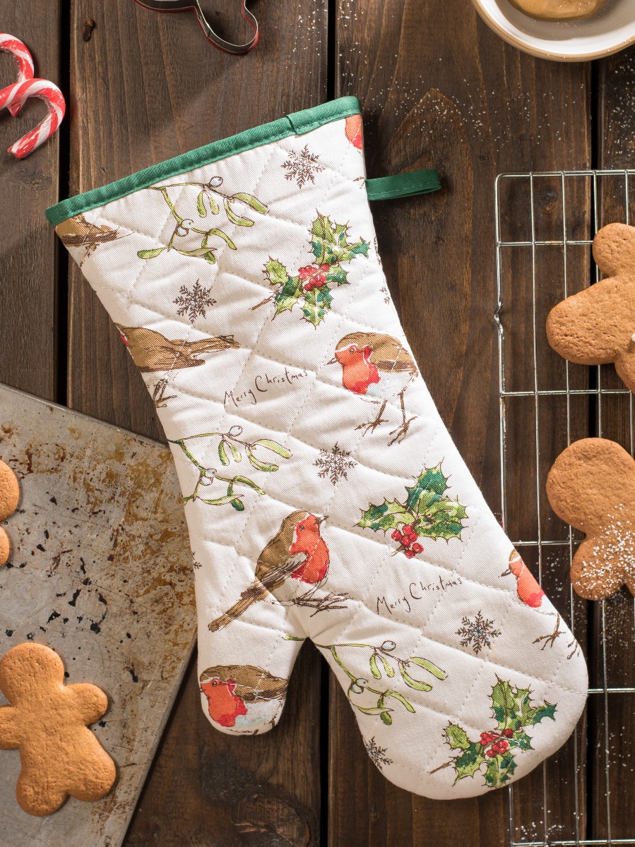 Ofenhandschuh Rotkelchen und Stechpalme, Design Madeleine Floyd