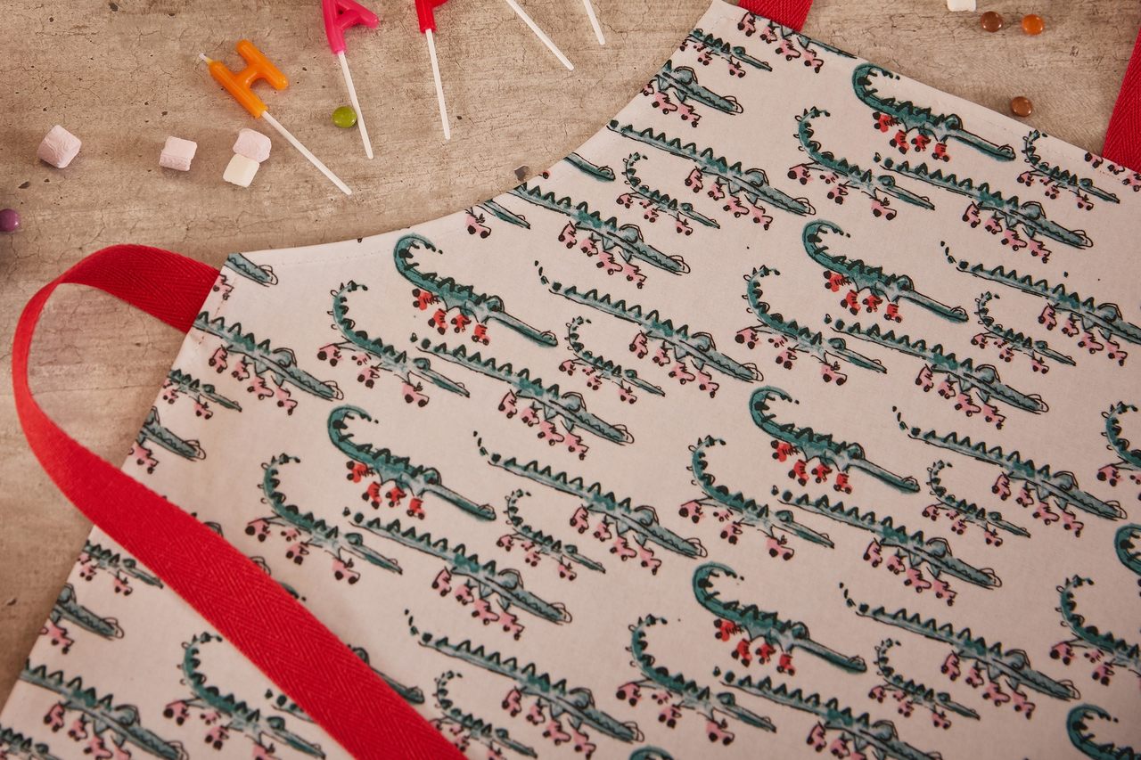 Kinderschürze mit Wachstuchüberzug | Motiv: Krokodile - See you later Alligator!