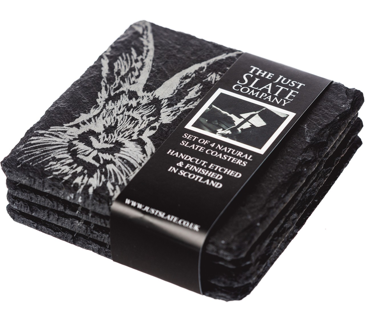 4er-Set Glasuntersetzer aus Schiefer - Motiv Hase