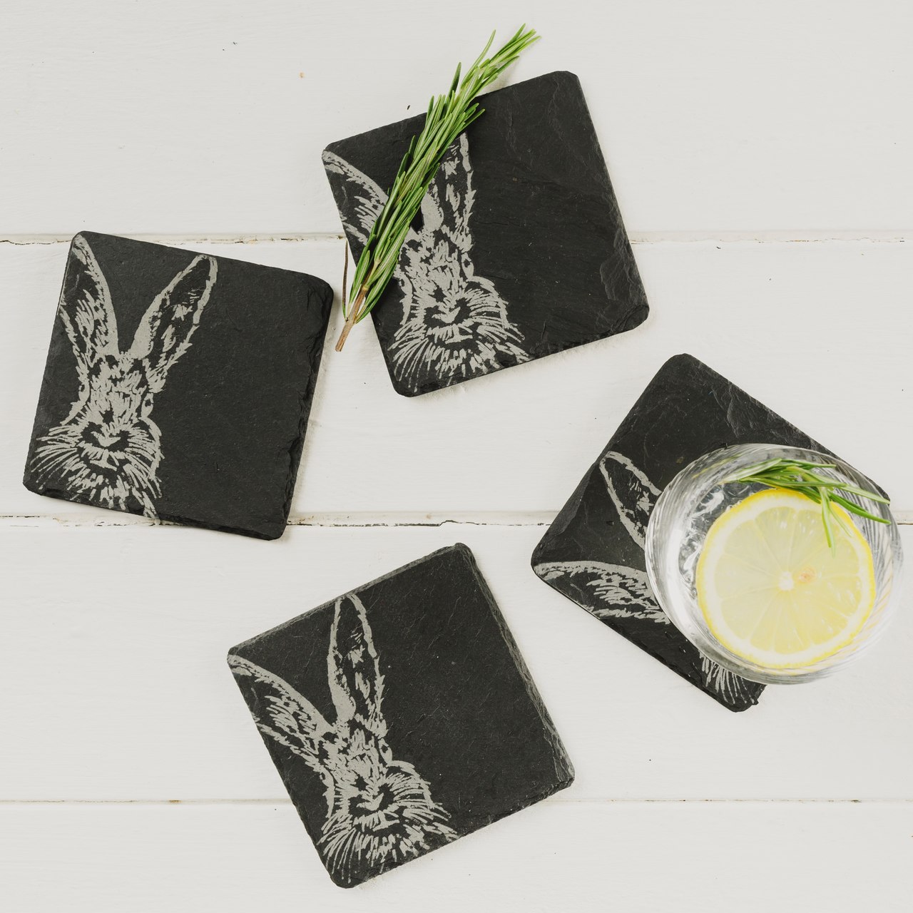 Schieferuntersetzer 4er-Set | Hase