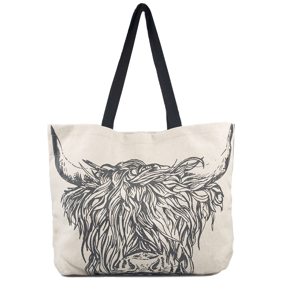 Leinen-Tote Bag | Große Tragetasche | Highland Cow