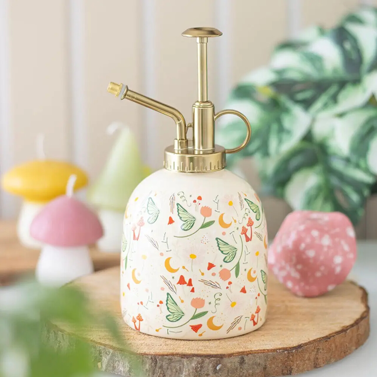 Keramik-Pflanzensprüher mit goldfarbener Sprühdüse u. Pumpe | Design "Fairy Folklore" - Feen-Folklore