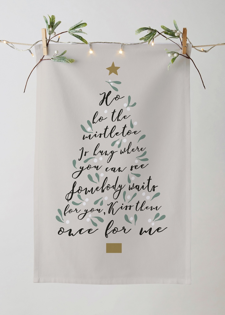 Baumwoll-Geschirrtuch 'Ho ho, the mistletoe' | von Ulster Weavers