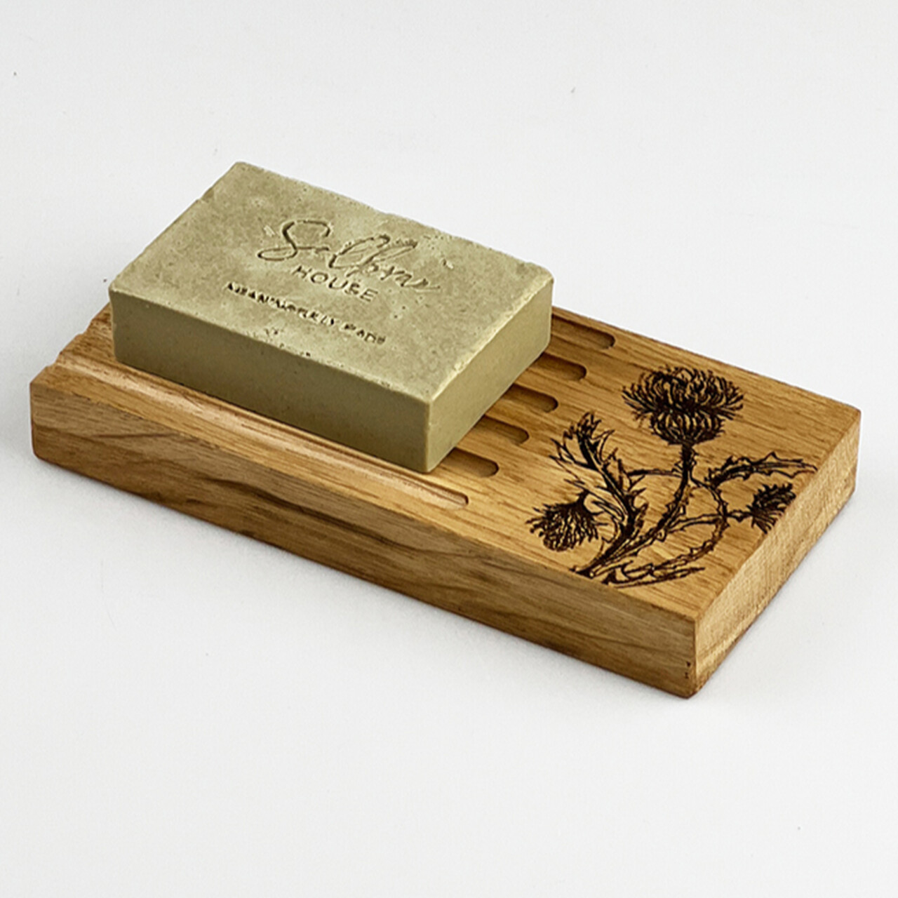 Seifenschale aus Eichenholz | Motiv Distel