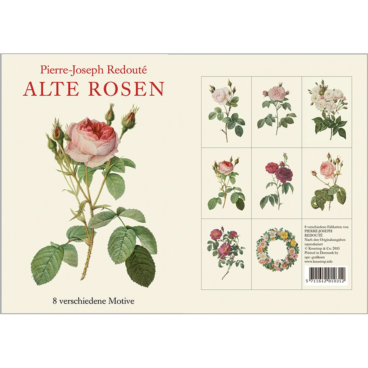 Vorder- und Rückseite der Alte-Rosen-Kartenmappe | Karten aus umweltzertifiziertem FSC-Papier | Umschläge aus umweltfreundlichem Eukalyptuspapier