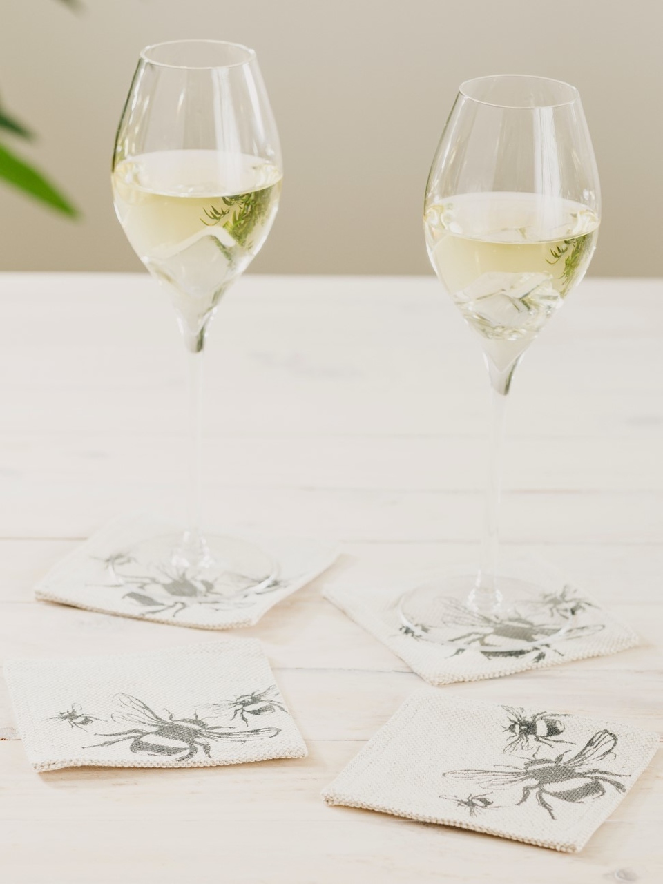 Glas-Untersetzer Biene | 4er-Set | Leinen 50/50