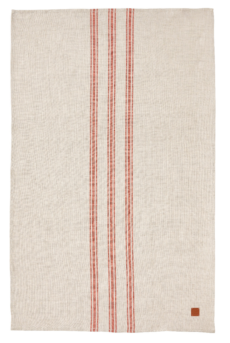 Geschirrtuch aus 100% Leinen, Streifen Koralle