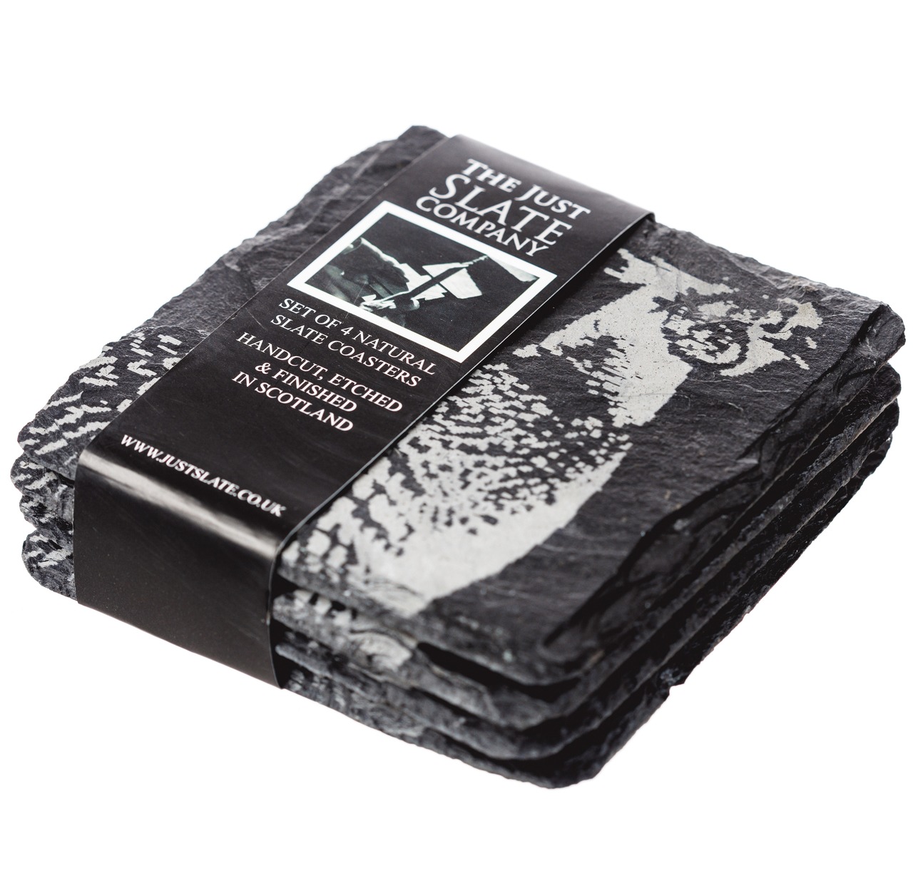 4er-Set Glasuntersetzer aus Schiefer - Motiv Fasan