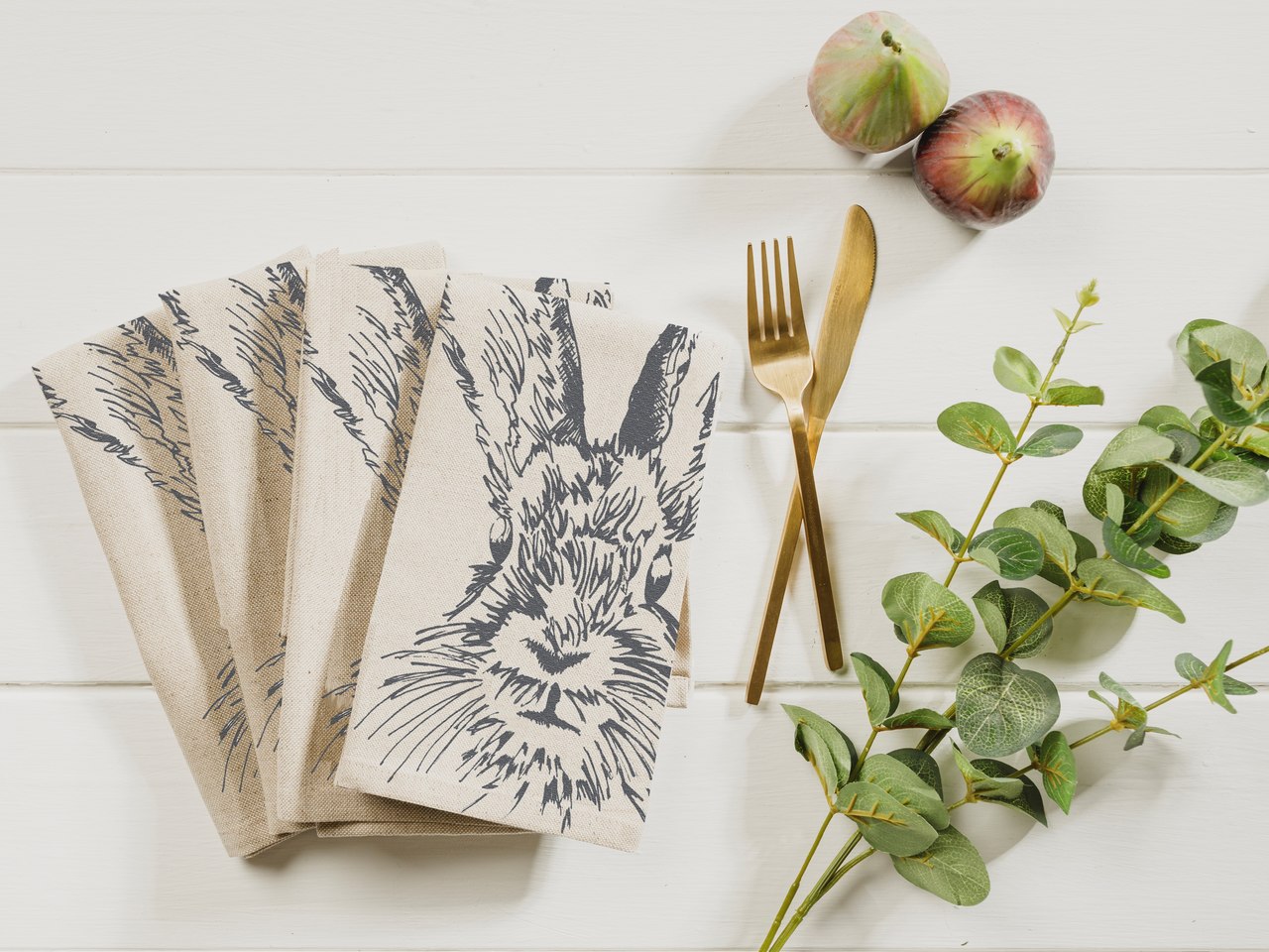 Serviettenset | Motiv Hase, 50% Leinen / 50% Baumwolle