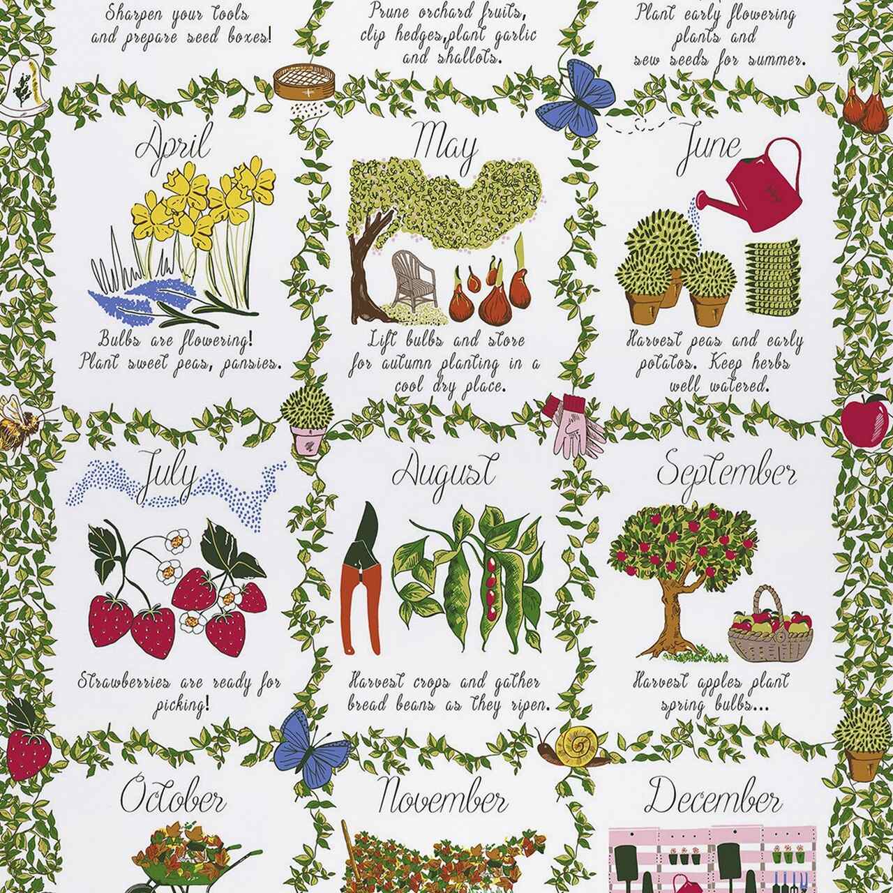 Gartenkalender | Baumwoll-Geschirrtuch von Ulster Weavers