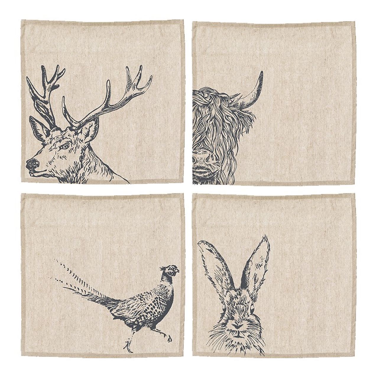 Servietten 4er-Set, Motiv Highland-Quartett, Leinen 50/50