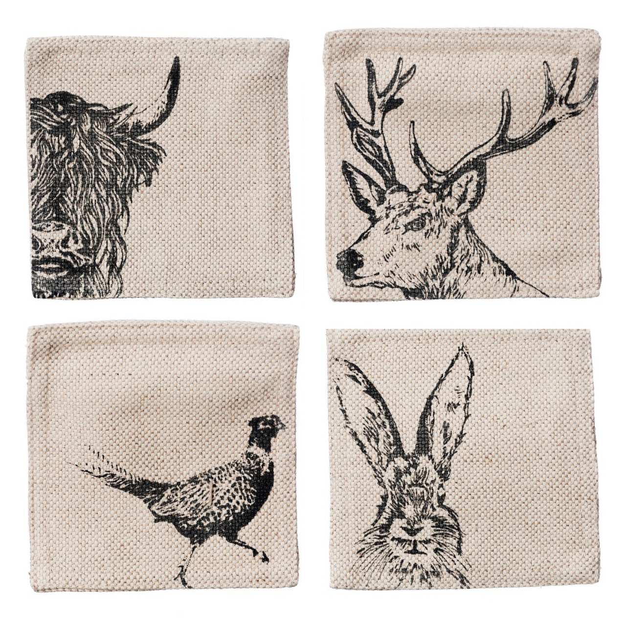 Highland-Quartett, Glasuntersetzer aus Leinen 50/50