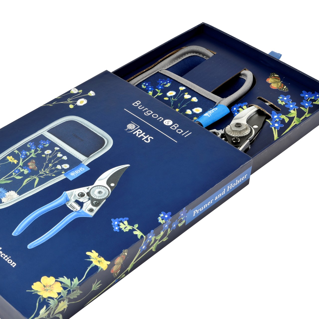 Präsentbox British Meadow - Gartenschere mit Holster, halb geöffnet