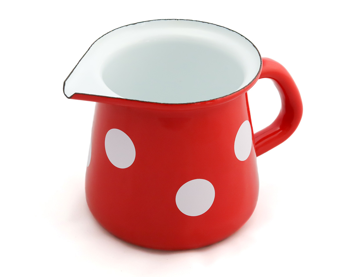 Emaille-Kännchen rot mit weißen Punkten
