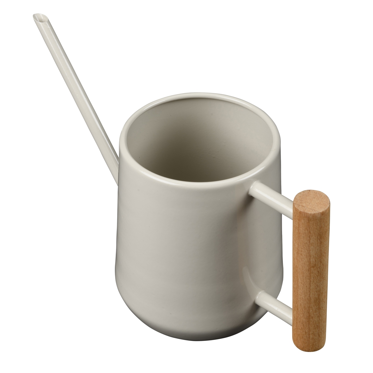 Die kleine Zimmergießkanne in hellem Beige | von oben - mit großer Einfüllöffnung