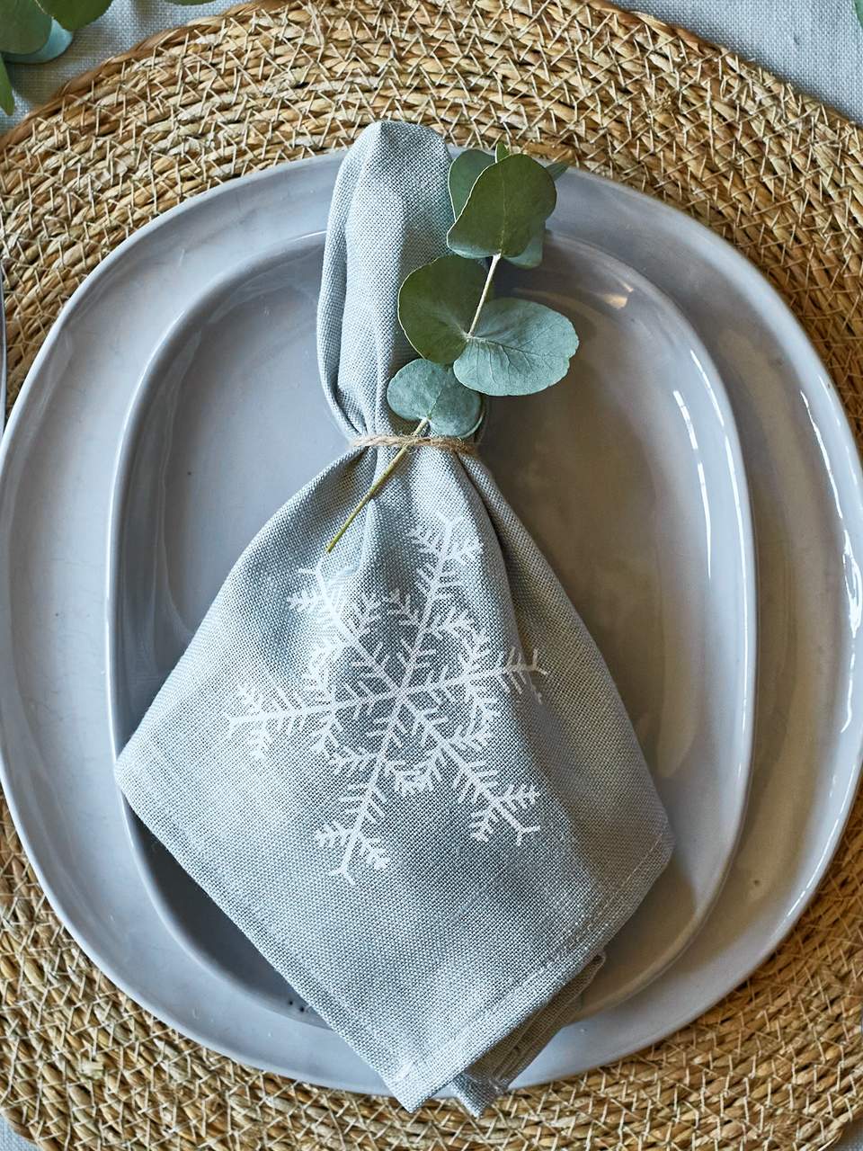 Leinen-Servietten Schneeflocke, Silber-Grün