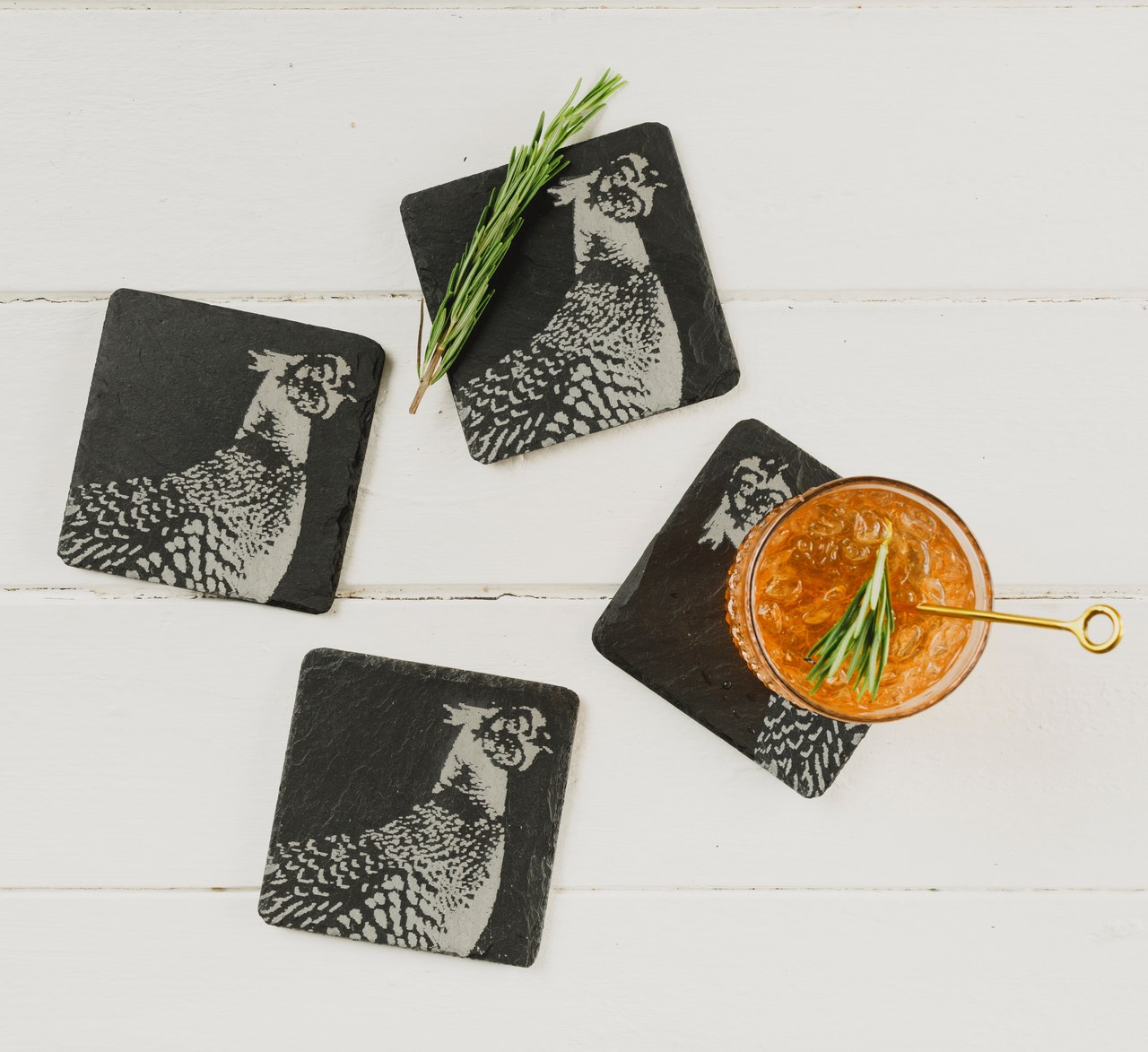 Schieferuntersetzer 4er-Set | Fasan