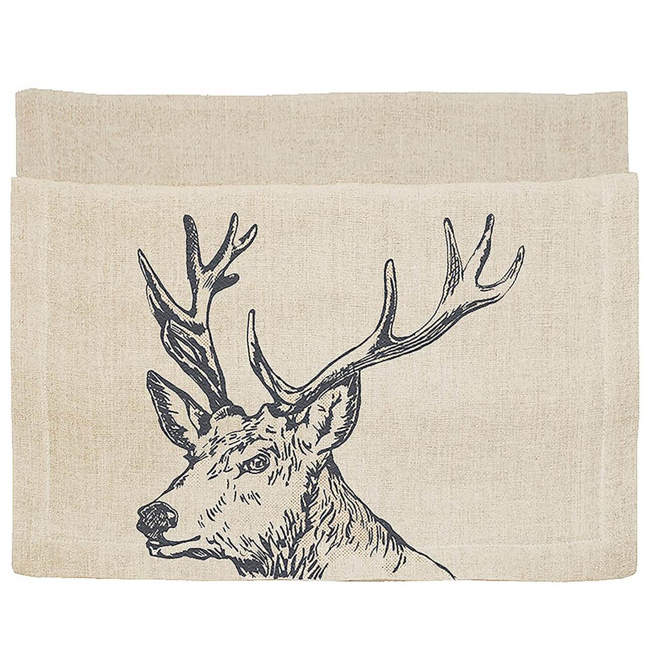Tischläufer, Motiv Hirsch, 50% Leinen / 50% Baumwolle