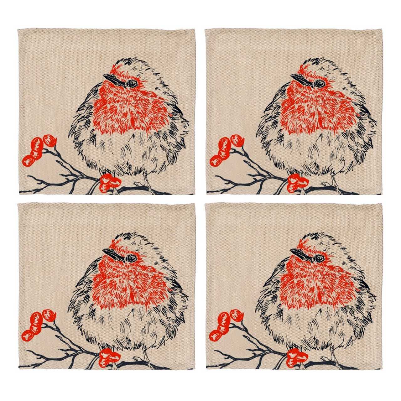 Glas-Untersetzer Rotkelchen | 4er-Set | Leinen 50/50