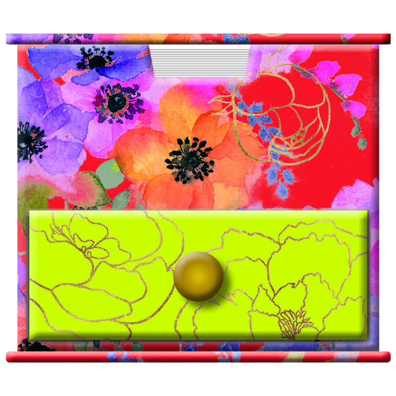 Memo-Würfel | Design Anemonen | mit kleiner Schublade