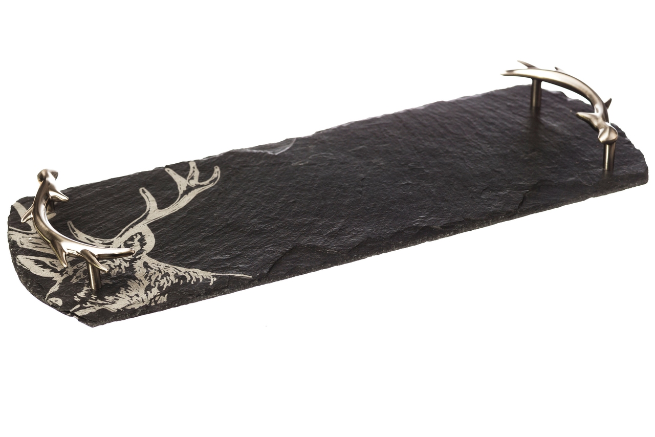 kleine Servierplatte aus Schiefer, Motiv Hirsch