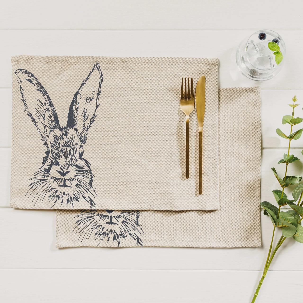 Tischset | Motiv Hase, 50% Leinen / 50% Baumwolle