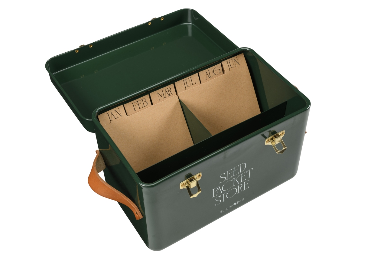 Samentüten-Box | Heritage-Green | 2 Monatsfächer und ein schmales, langes Fach vorne