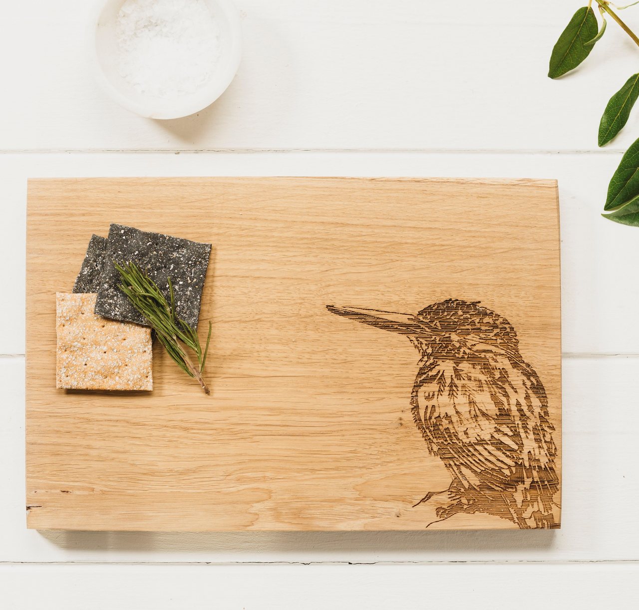 Servierbrett aus Eiche, Motiv Eisvogel