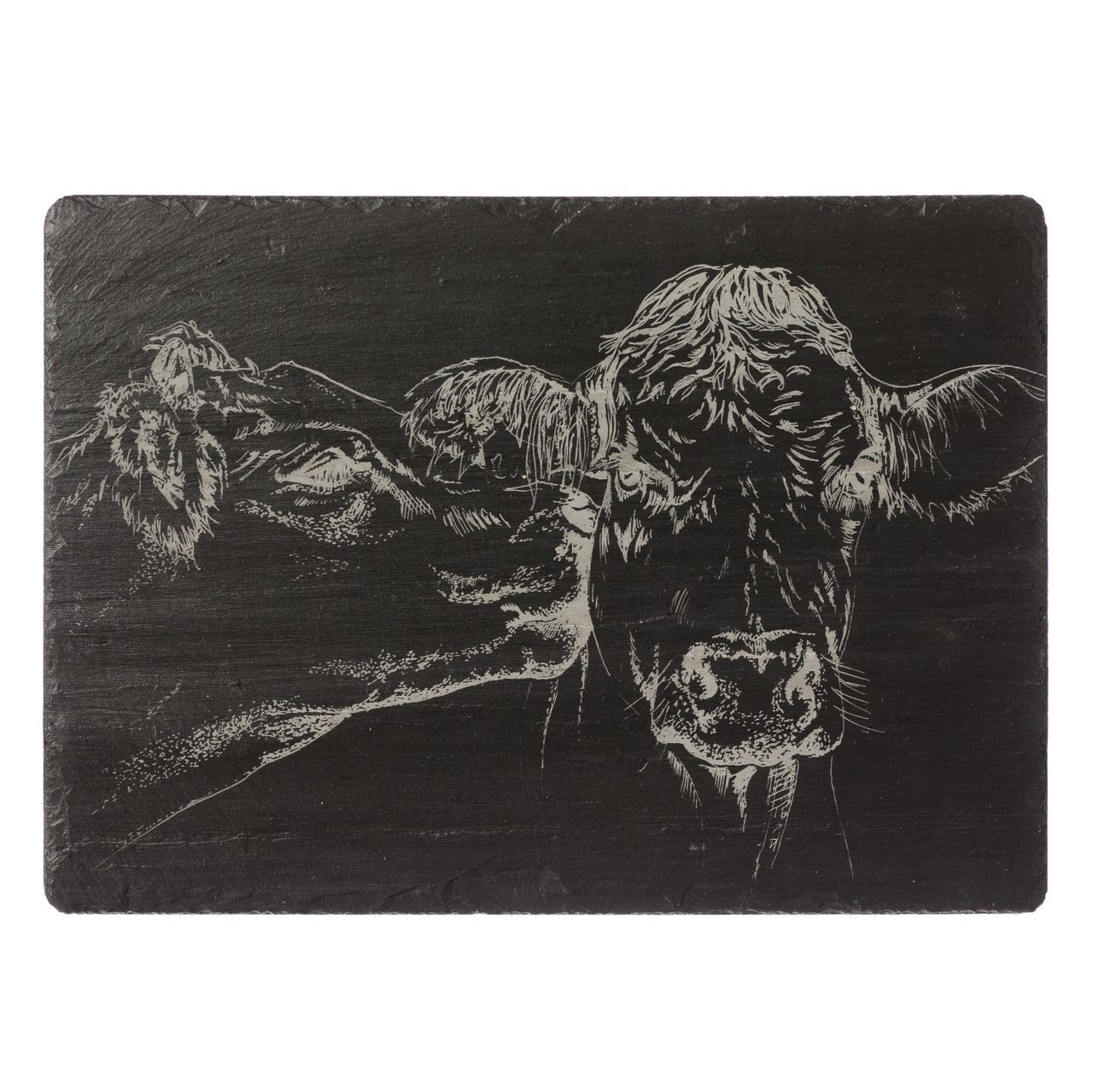 Schiefer-Käseplatte, Gravur-Motiv Kissing Cows