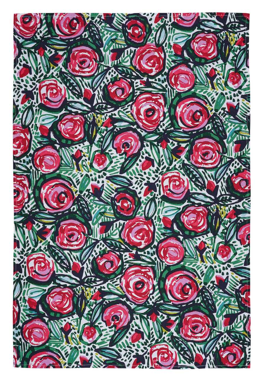Baumwoll-Geschirrtuch Rosengarten
