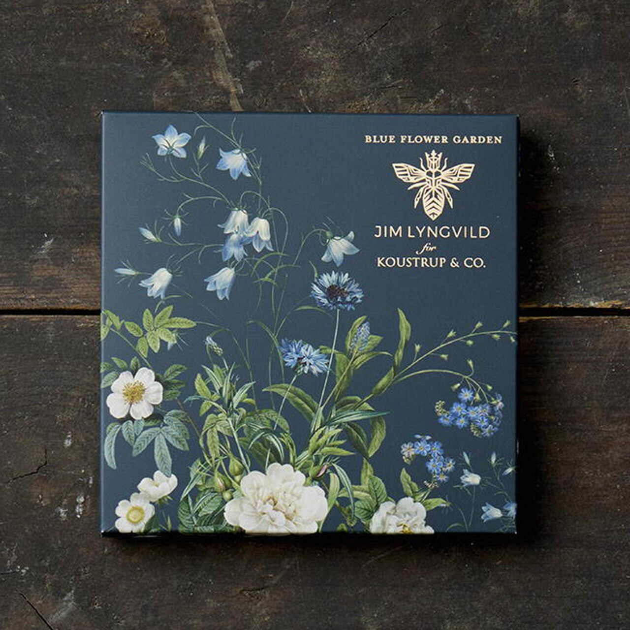 Quadratische Grußkarten-Box | Design: Blauer Blumengarten