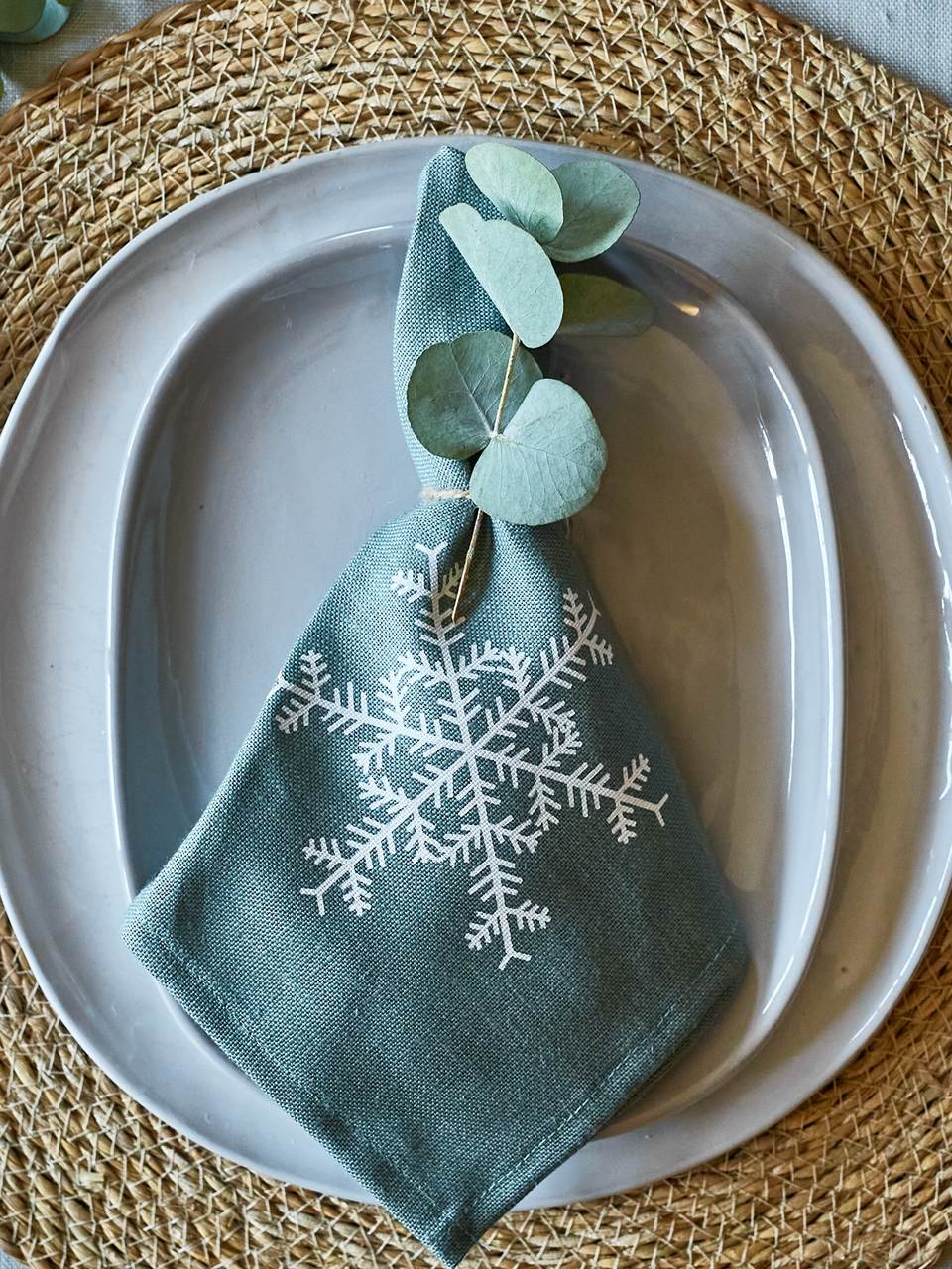 Leinen-Servietten Schneeflocke, Aqua-Grün
