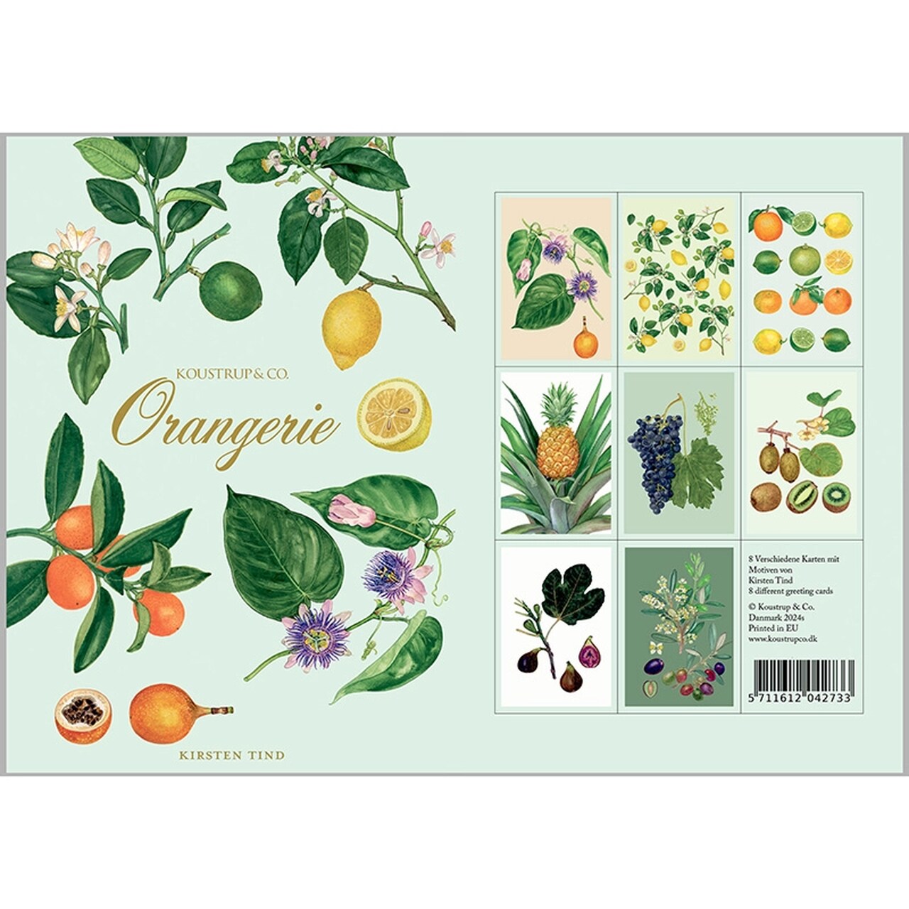 Vorder- und Rückseite der Orangerie-Kartenmappe | Karten aus umweltzertifiziertem FSC-Papier | Umschläge aus umweltfreundlichem Eukalyptuspapier