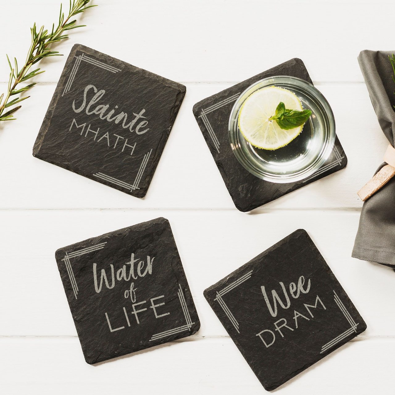 Schieferuntersetzer 4er-Set | Whisky