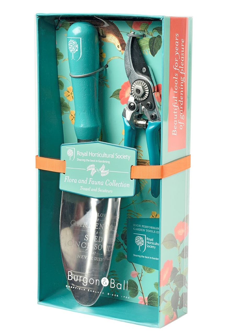 Präsentbox Gartenschere und Schaufel - RHS-Design Flora & Fauna
