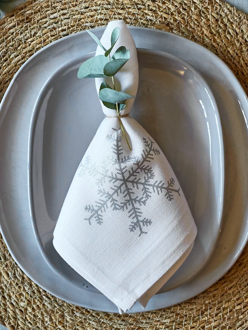 Leinen-Servietten Schneeflocke, Weiß