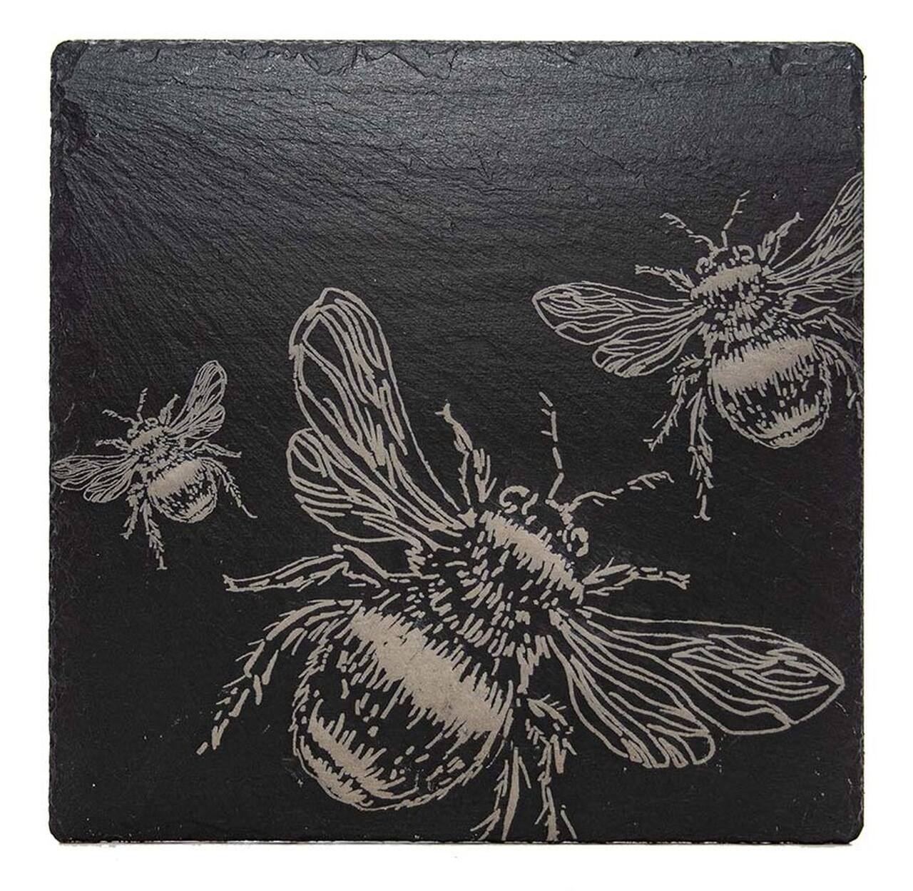 Schiefer-Topfuntersetzer | mit Bienen-Gravur | The Just Slate Company