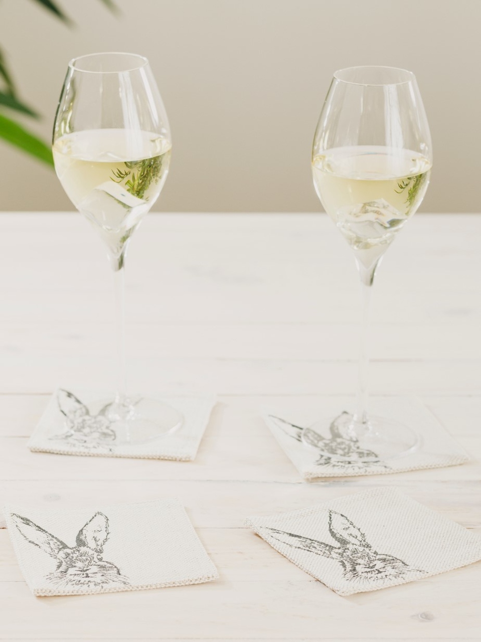 Glas-Untersetzer Hase | 4er-Set | Leinen 50/50