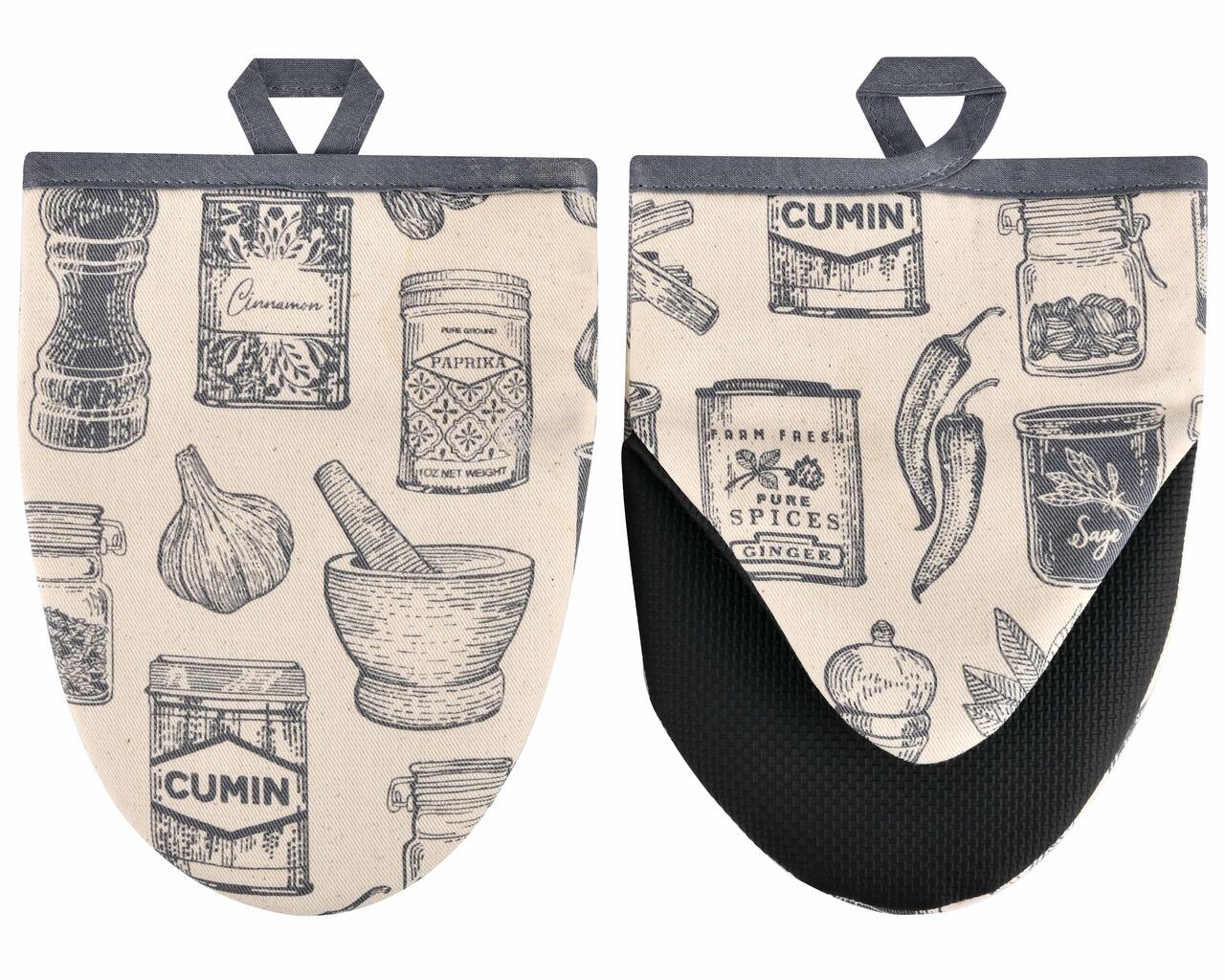 Paar Ulster Weavers Mikrowellen-Handschuhe | Topfhandschuhe | aus ungebleichter Baumwolle mit Design Vintage-Gewürze | mit Neopren-Grifffläche