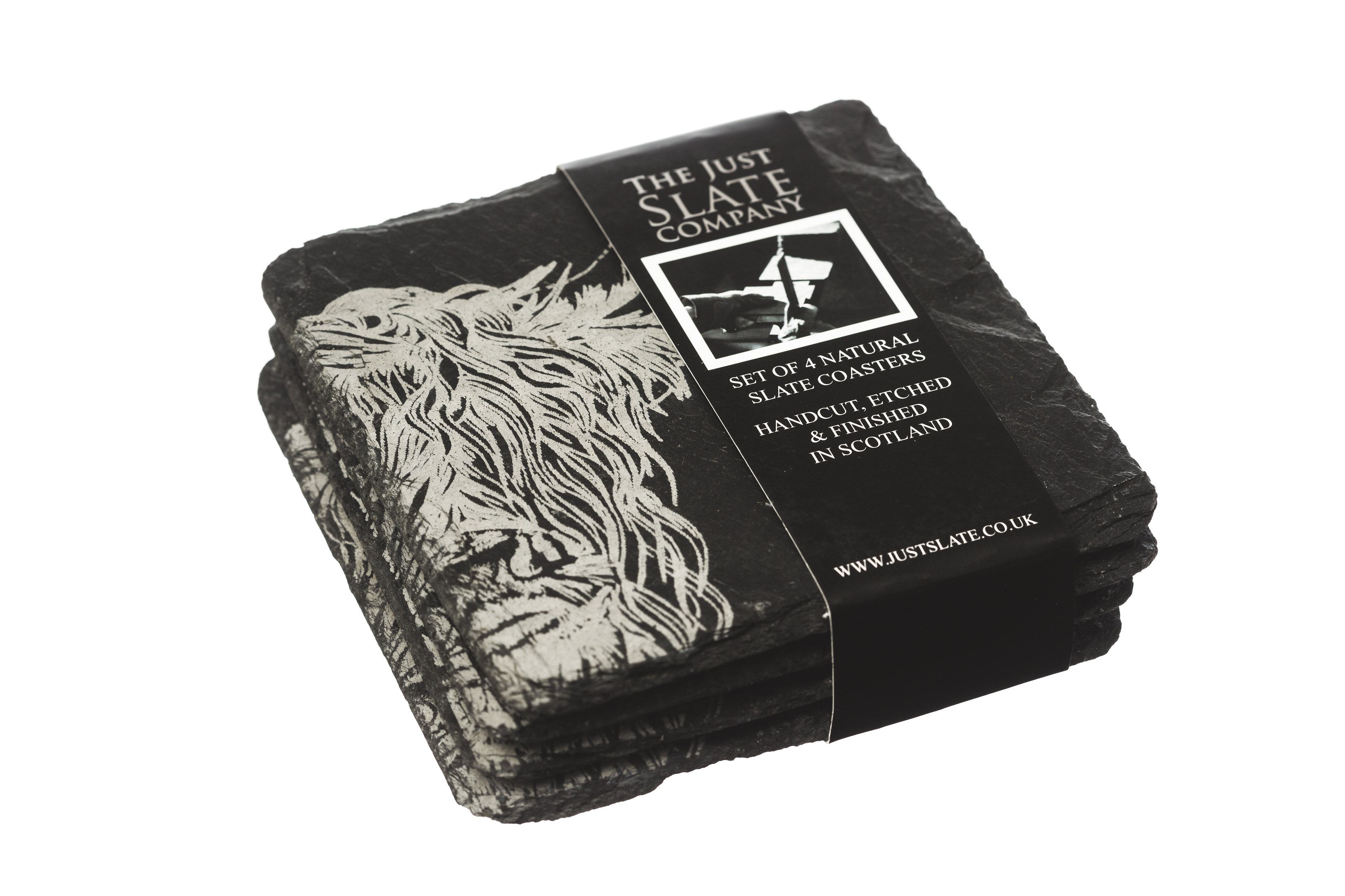 4er-Set Untersetzer aus Schiefer 'Highland Cow'