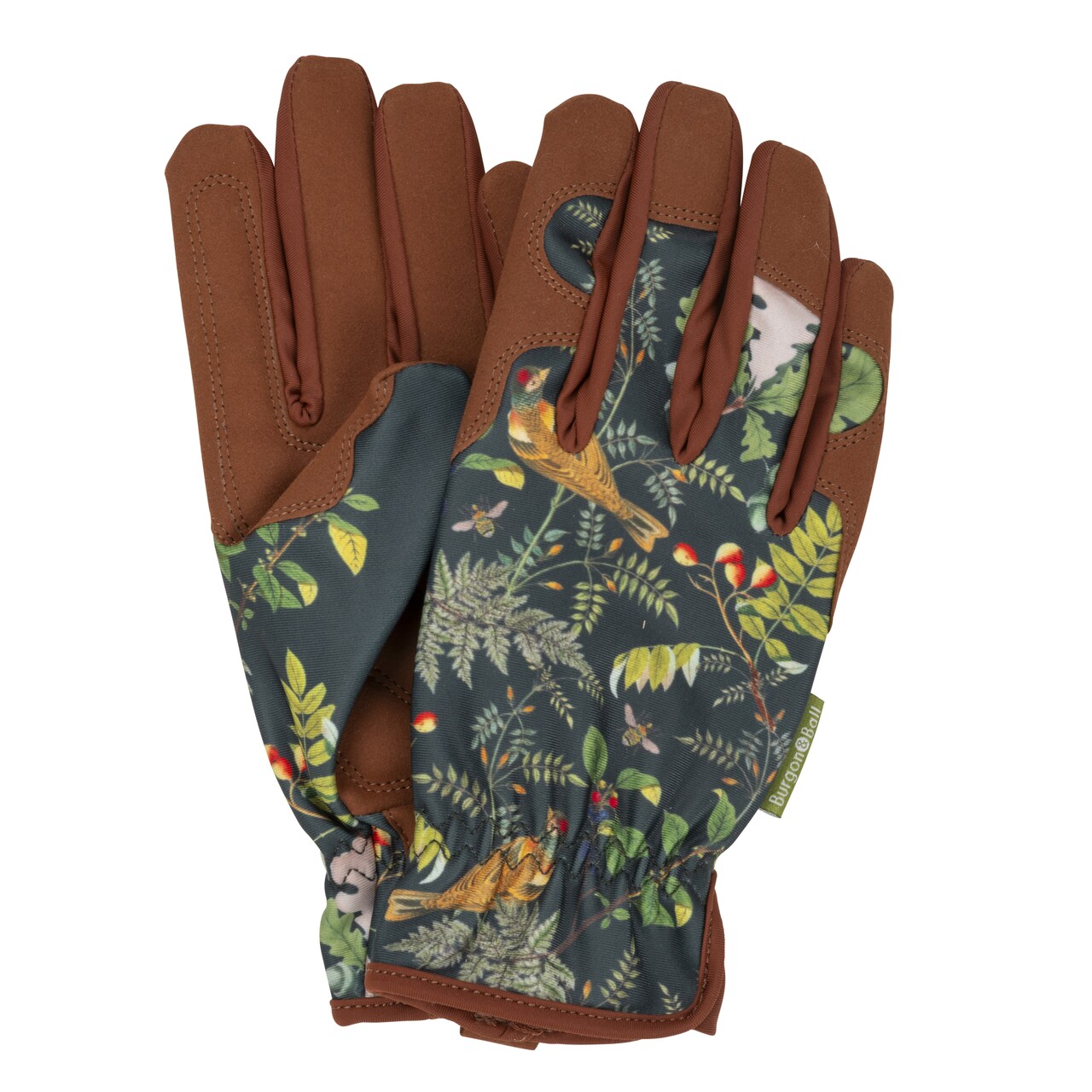 Burgon & Ball Damen-Gartenhandschuhe Woodland Wonders - Wunderwald | Botanische Illustrationen auf dunkelgrünem Hintergrund
