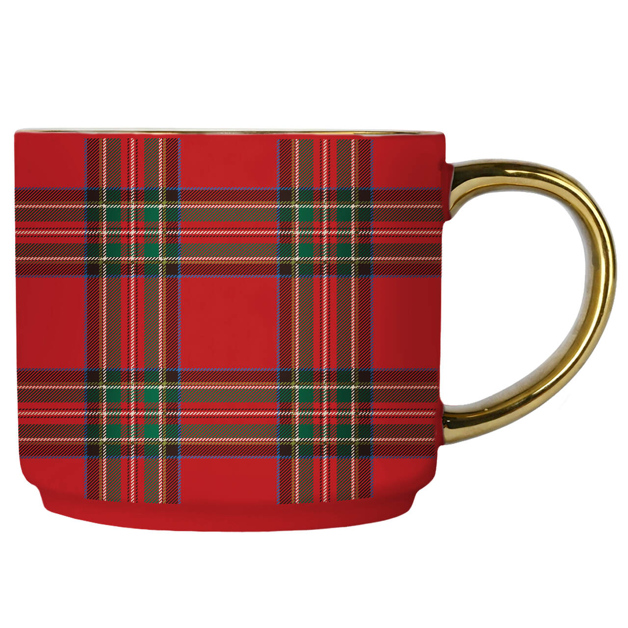 Weihnachtstasse | Porzellantasse mit roten Karos - Red Plaid | mit Goldhenkel und feinem Goldrand | von Sweet Water Decor, USA