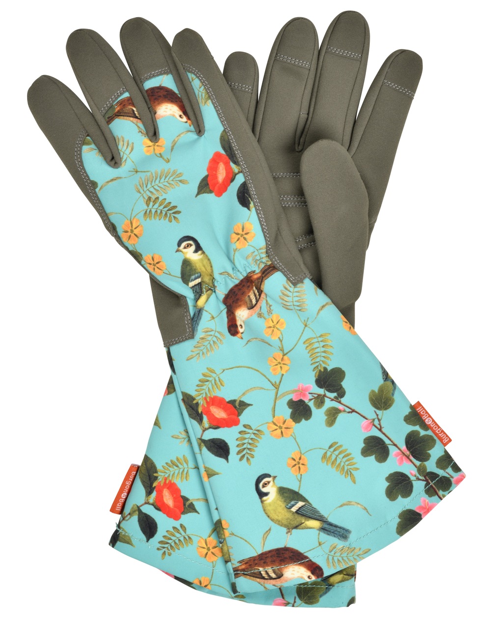 Gartenhandschuhe mit Stulpe im RHS „Flora & Fauna“ -  Design, eine Kombination eleganter, chinesischer Aquarelle mit handkolorierten Gravuren aus ca. 1881 | von Burgon & Ball, aus England