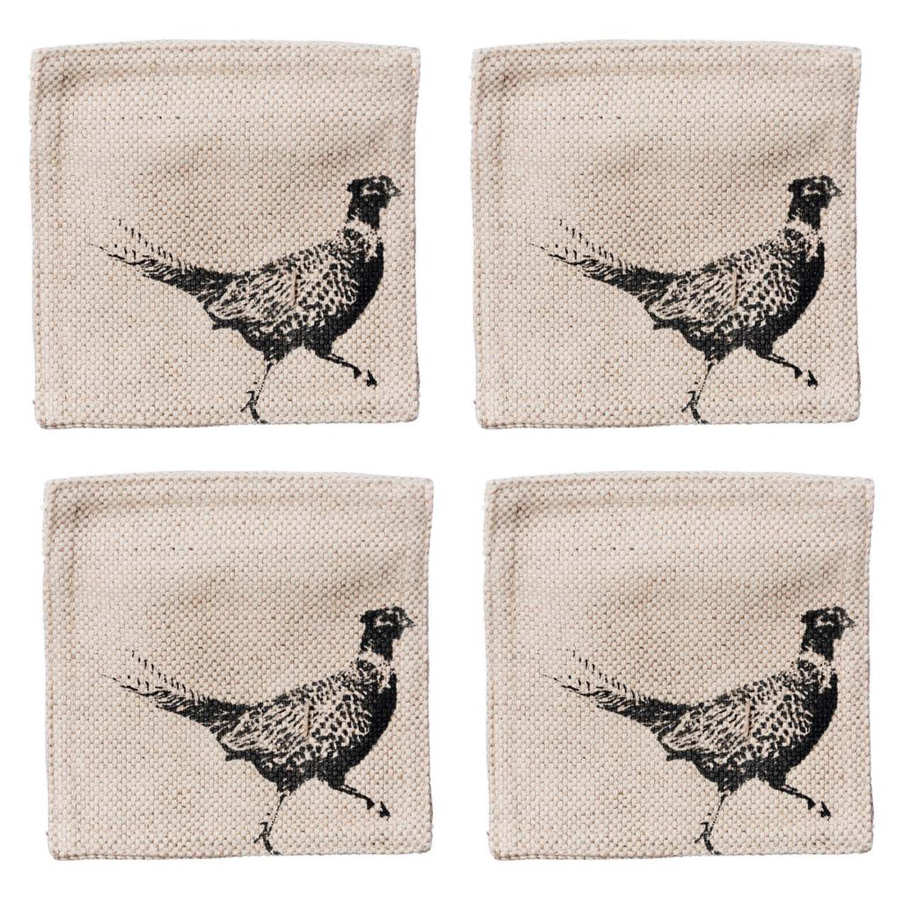 Fasan, Glasuntersetzer aus Leinen 50/50