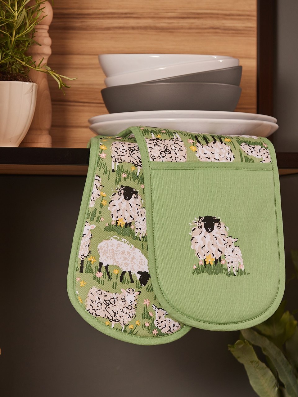 Doppelter Ofenhandschuh | Design Flauschige Schafe