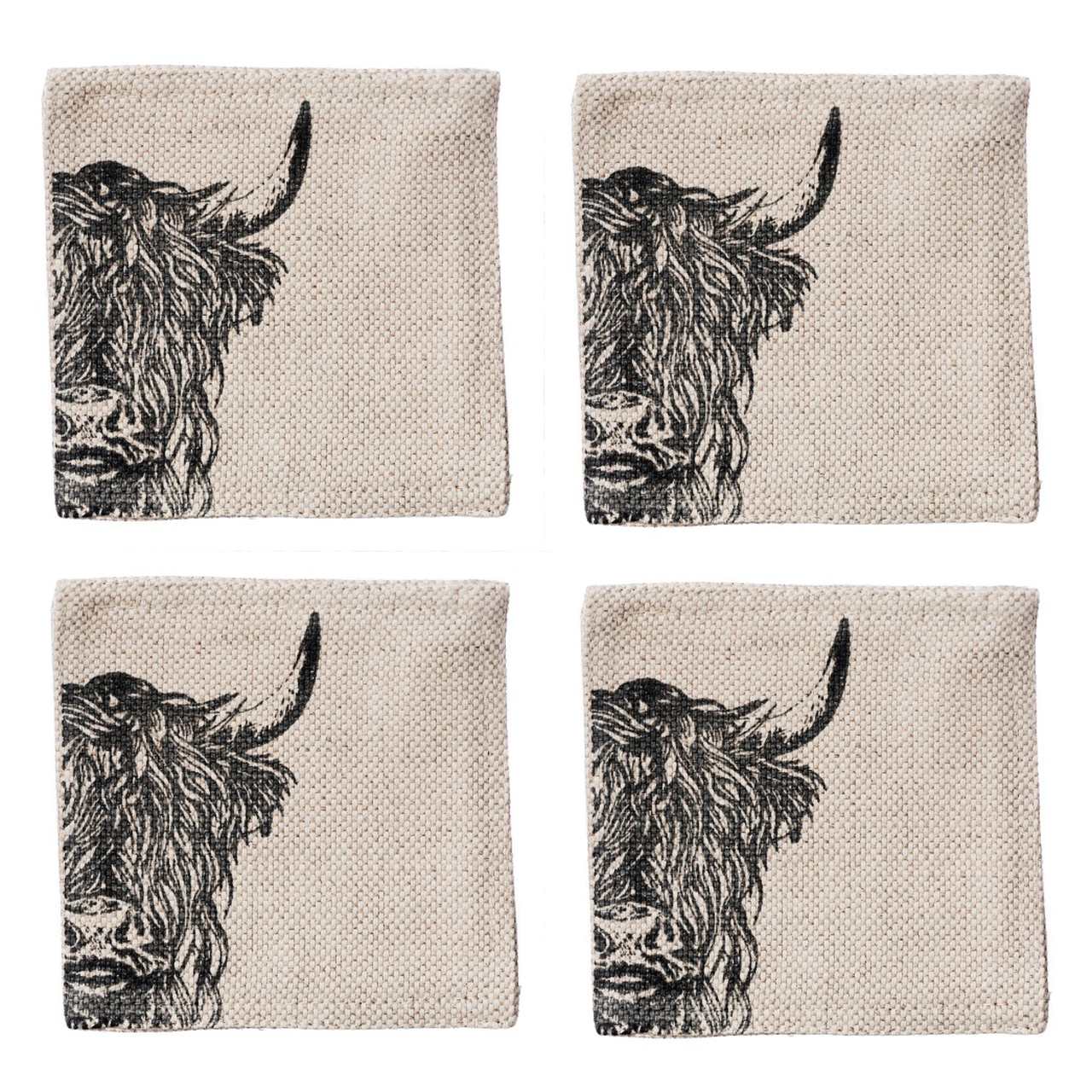 Highland Cow, Glasuntersetzer aus Leinen 50/50