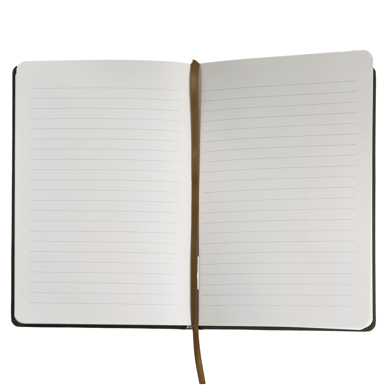 Das geöffnete Notizbuch | linierte 100 g/m² Papierseiten und goldfarbenes Lesebändchen